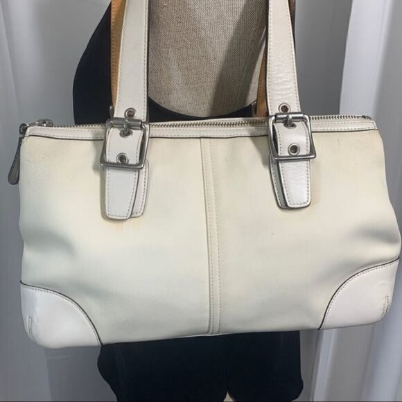 Coach Satchel Reversible Handles Ivory Canvas/Leather Trim M042-1834 - Picture 13 of 13